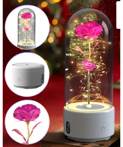 Creative 2 In 1 Rose Flowers LED Light And Bluetooth-compatible Speaker Valentine's Day Gift Rose Luminous Night Light Ornament In Glass Cover