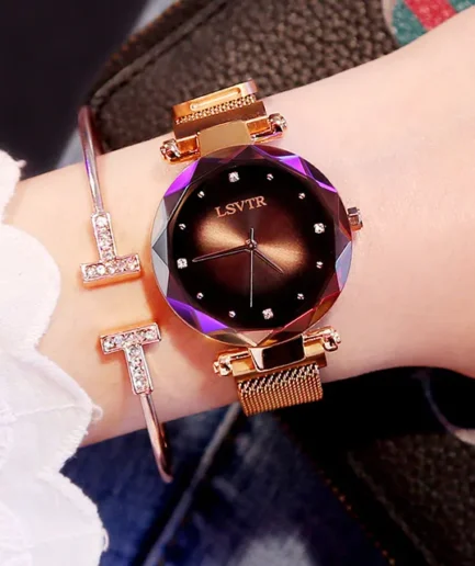 Rose Gold Starry Sky Diamond Womens Watch Waterproof Fashion Wristwatch