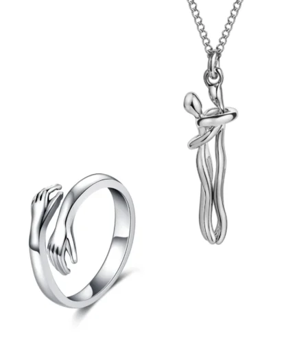 Silver Hug Necklace (With Ring)